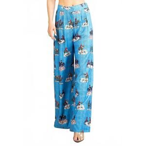 NEW NYLON APPAREL western running horses print elastic wide pants in blue